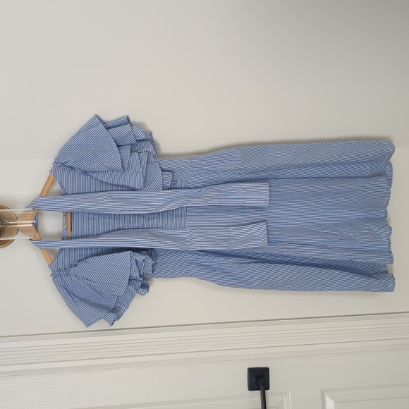 BACKGROUND Italian Blue & White Stripped Dress, Size Medium - Picture 2 of 7